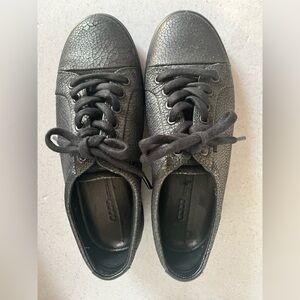 Ecco Shoes Women’s 6 Black Crinkle Leather Sneaker‎ Lace Tie Casual Soft Comfort